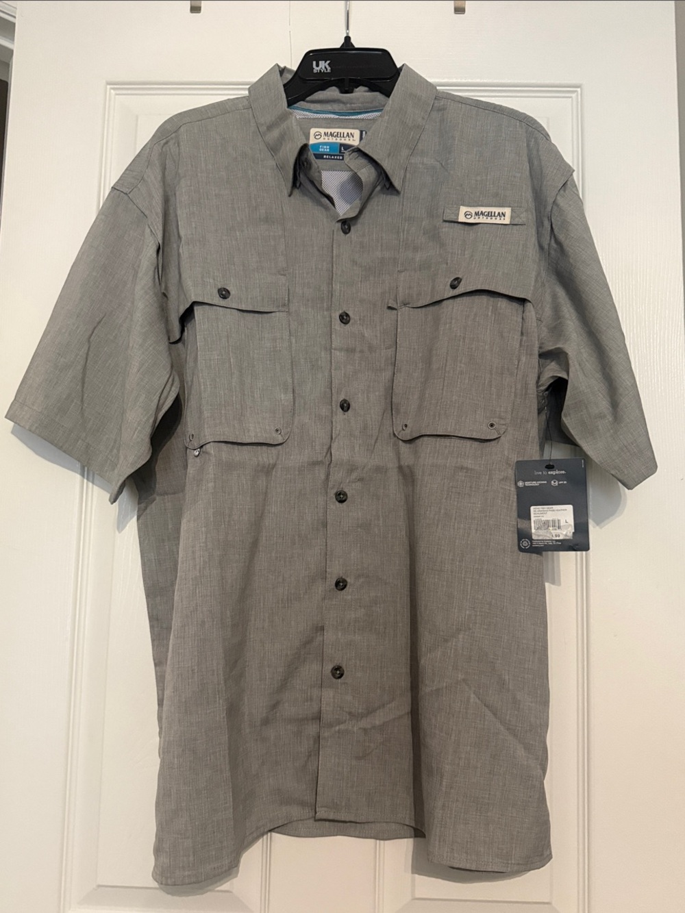 Magellan Outdoors Grey Short-Sleeve Button-Down Performance Shirt